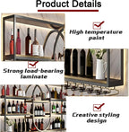 55.1INLarge Wall Mount Wine Rack, Metal 4 Tier Hanging Bottle Holder with Wine Glass Storage Racks, Modern Floating Wine Shelves for Home Bar Dining Room Decoration (Black)