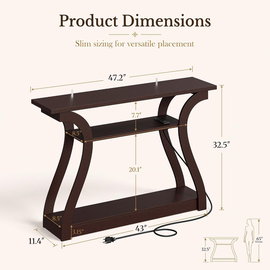 ZenStyle Wood Console Table with with Charging Station, 3 Tier Modern Accent Sofa Table for Entryway, Living Room, Hallway, 53 in Wide, Easy Assembly