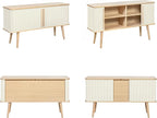 WERMO 53'' White Cabinet with Doors and Shelves - Credenza, Modern Media Console Table with Storage, White Sideboard Storage Accent Buffet Cabinet for Living Room, Office, Entryway and Bedroom (Oak)