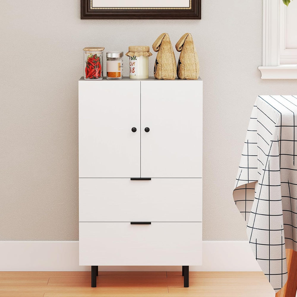 LOKO Buffet Cabinet with 2 Drawers, 2-Door Serving Cupboard with Raised Metal...