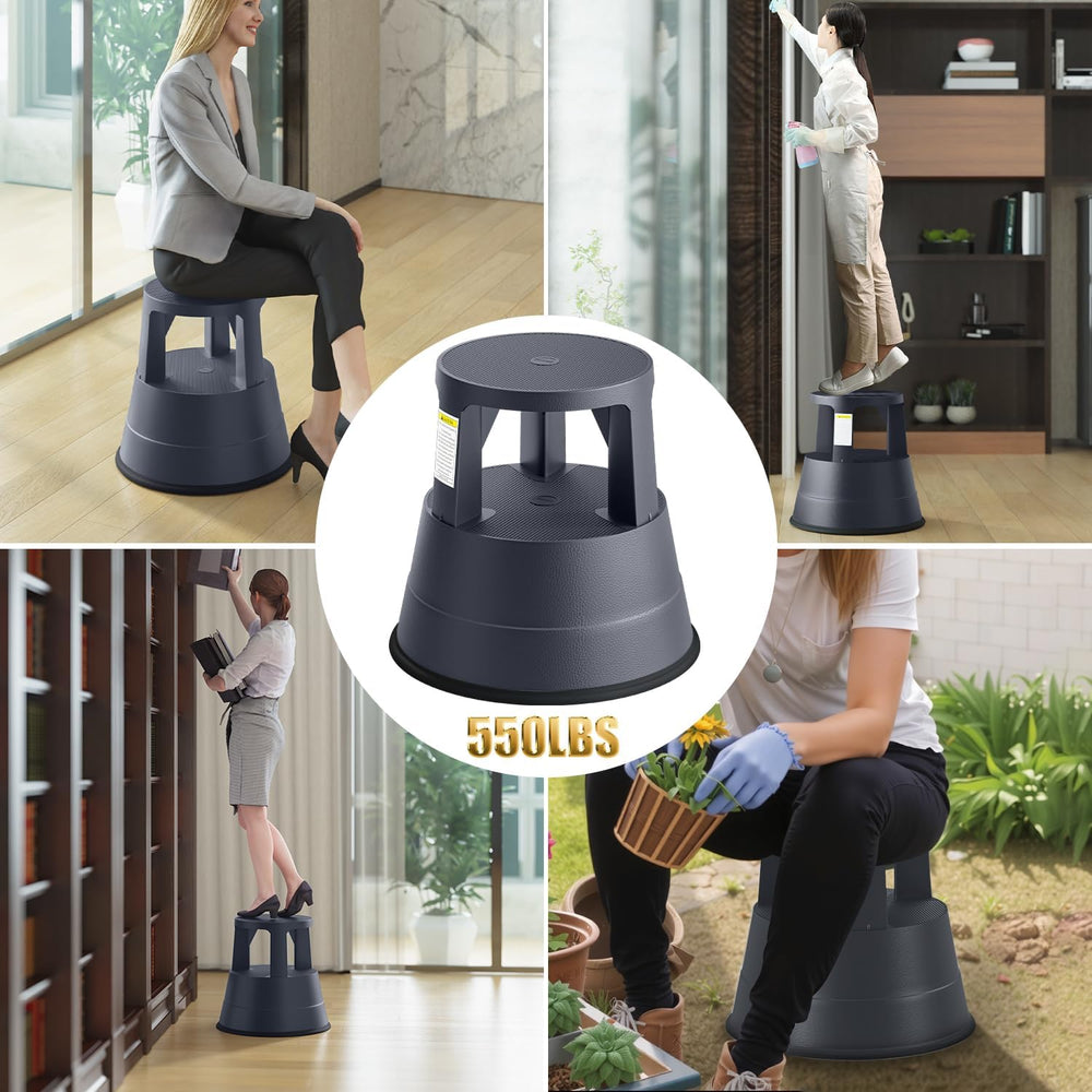 Rolling Step Stool with Wheels, 550lbs Capacity, Non-Slip Platform & Retr...