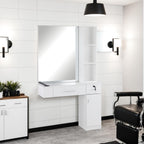 BarberPub Wall Mount Salon Station with 3 Hair Dryer Holders Hair Styling Station with Mirror Beauty Salon Spa Equipment Set 3026 (White)