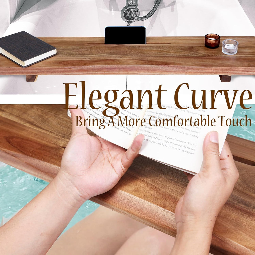 Premium 1.2IN Thickened Board Acacia Wood Bathtub Tray Caddy with Adjustable Legs, Minimalistic Design Bath Tray for Tub, Bathtub Accessories, Fits Most Bath Tubs, Idea for Women