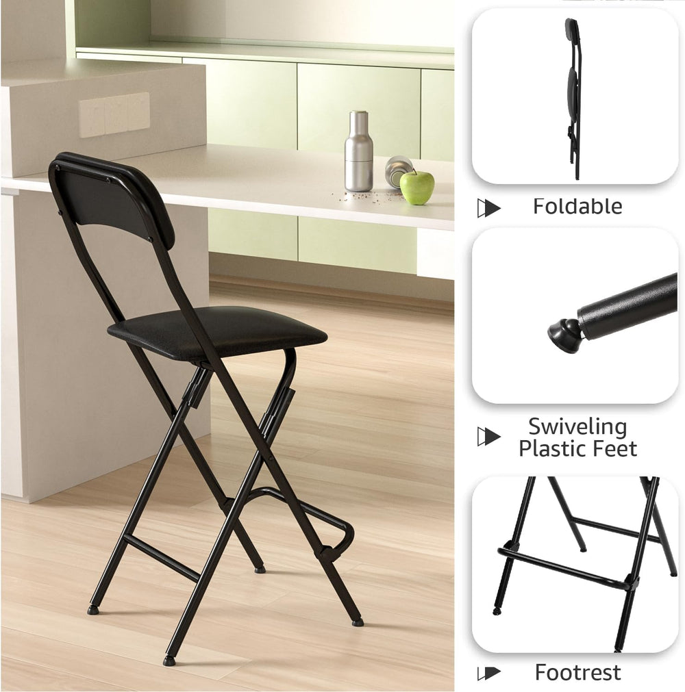 Folding Bar Stool with Back, 300lb Capacity, Collapsible Stool for Kitchen Ba...