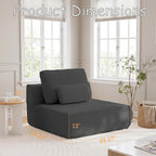 Floor Sofa Chair, Boneless Couch Single-Seater for No Assembly | 32" Deep Seat Compressed Foam Lounge Chair with Back Pillow and Side Pillow | Chenille | Memory Foam | Dark Gray