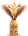 ZENS Rattan Boho Vase, Hand Woven Wicker Cover Glass Flower Vases for Pampas Grass, Artistic Boho Style Country Vase for Fall Flower Decor, Home Table Centerpiece, Farmhouse Decorative