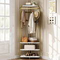 IDEALHOUSE Corner Coat Rack With Shoe Bench and 6 Double Hooks, Corner Hall Tree - Clothes Rack With Storage Hall Tree With Organizer Shelf for Entryway, Hallway, Closet (02-Gold)