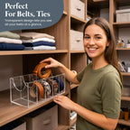 Acrylic Belt Organizer for Closet with Removable Dividers- 2 Wall Hooks for Hanging Towel- 5 Compartments & Handles Drawer Organization and Storage for Purse, Underwear, Socks & Ties (3 Pcs)