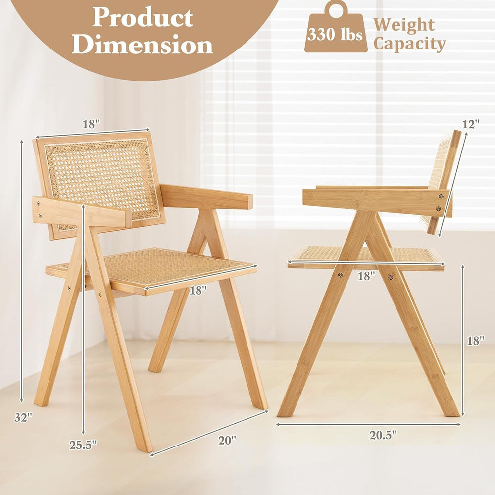 GIANTEX Rattan Dining Chairs Set of 2, Boho Cane Living Room Chairs, Max Load...