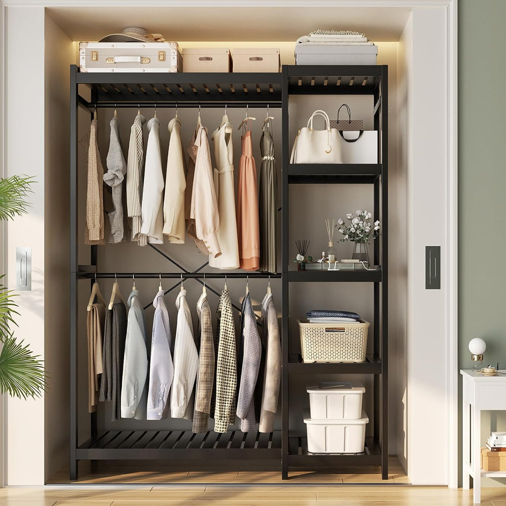 Homykic Bamboo Closet System, 41.4” Wide Clothing Rack, 78.8”H, Dark Black