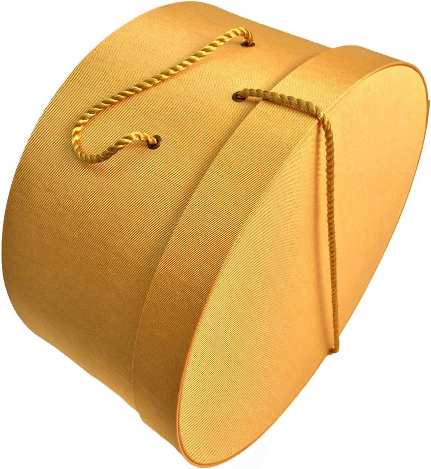 Sarah's Hat Boxes Classic Gold Hat Box – 18.5" x 9.5" (Dia. x Ht.) Handmade in USA – Odorless Non-Toxic Adhesive, Cording Handle – Premium Storage for Hats & Accessories