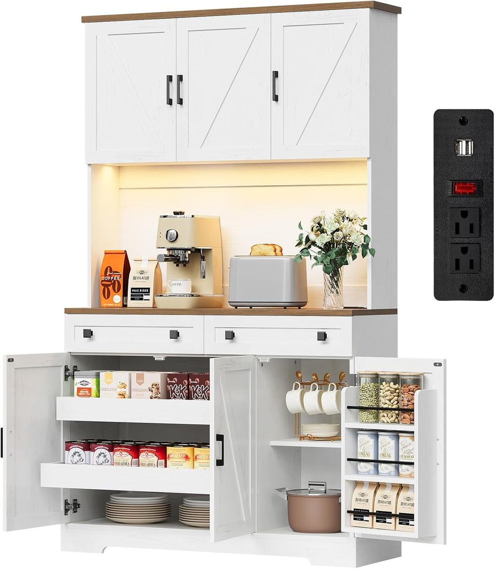 ELYKEN 71" Kitchen Pantry Cabinet with Charging Station & LED Lights...
