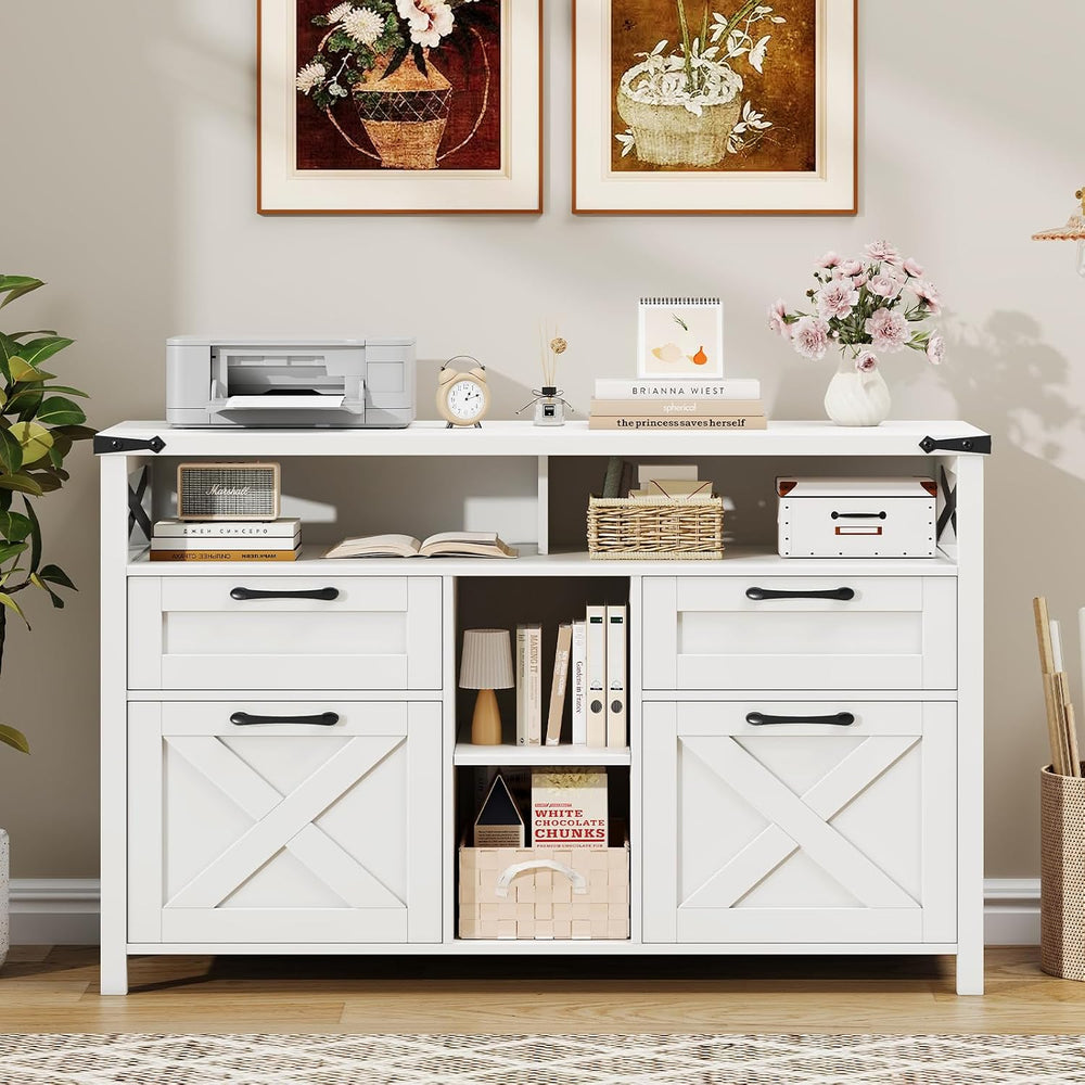 Halitaa File Cabinet with Open Storage Shelf for Home Office, White | Farmhou...