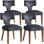 Soft Padded Dining Chairs Set of 4, Modern Farmhouse Upholstered Chairs with Linen Fabric & Rubber Wood Legs, Ergonomic Armless Seats for Dining Room Kitchen Living Room (Gray)