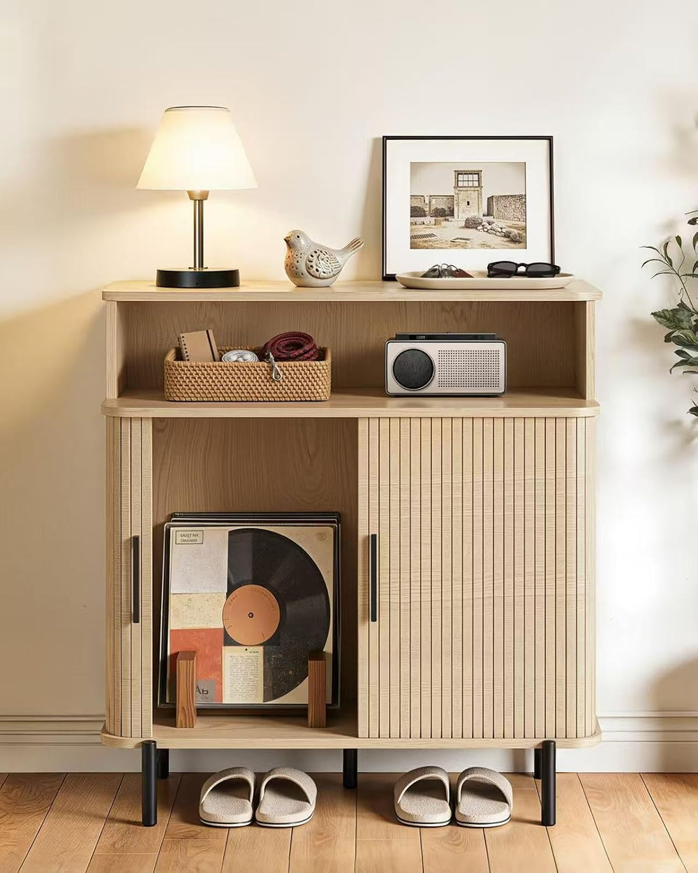 SUNCOZE Buffet Sideboard Cabinet with Big Storage Space, Fluted Coffee Bar Ca...
