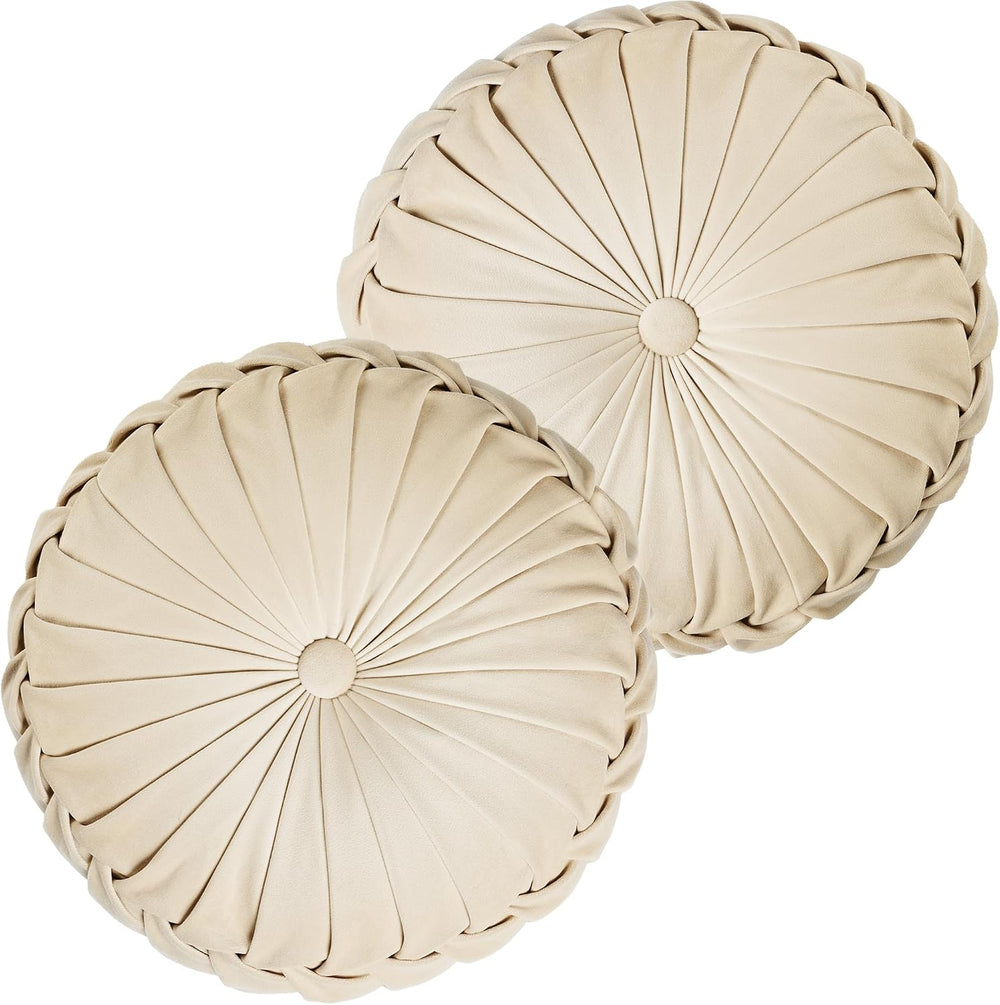 ROSE&RISY Round Pleated Velvet Throw Pillows, 2 Pack Decorative Accent Pu...