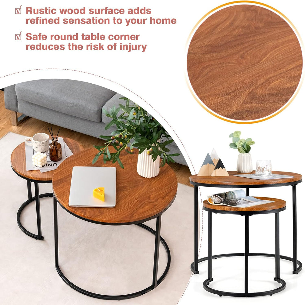 CASART Set of 2 Nesting Tables, Stacking Sofa Side Tables, Wooden Top & S...