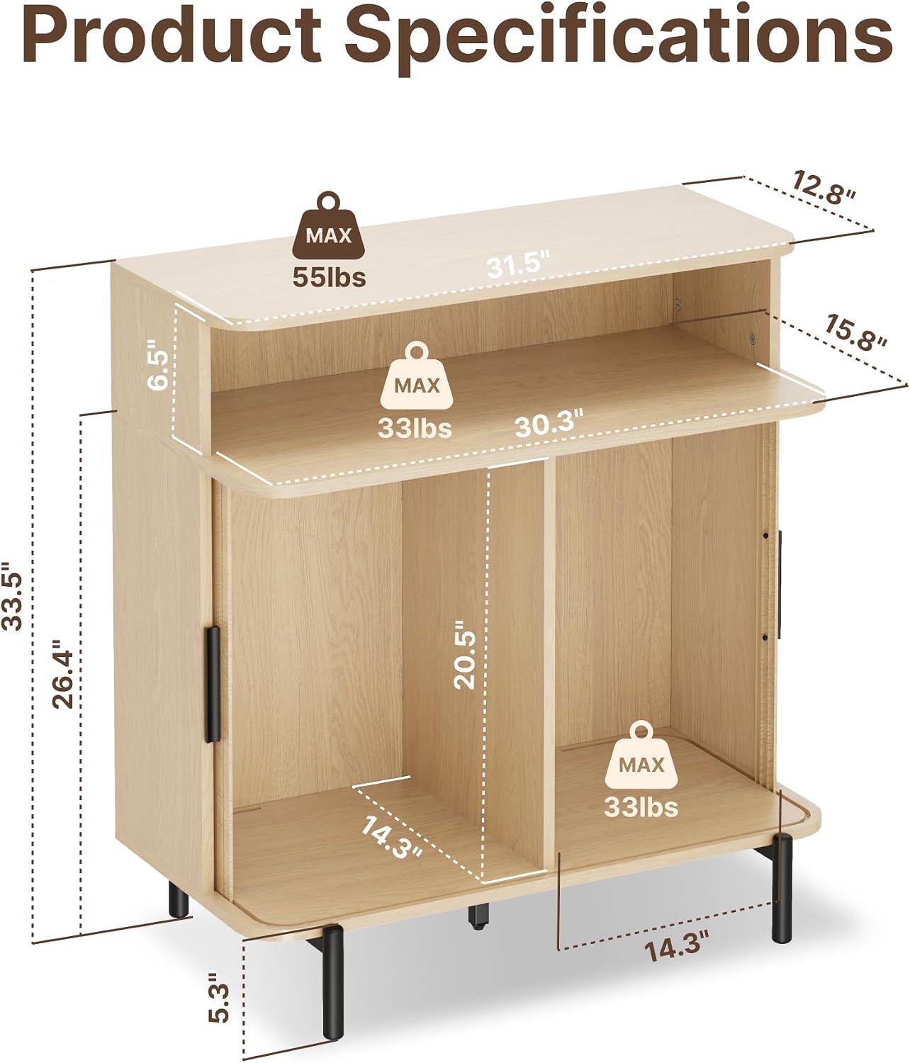 SUNCOZE Buffet Sideboard Cabinet with Big Storage Space Set of 2, Fluted Coffee Bar Cabinet with Shelves, Modern Wood Console Cabinet for Kitchen, Entryway & Living Room (Wood)