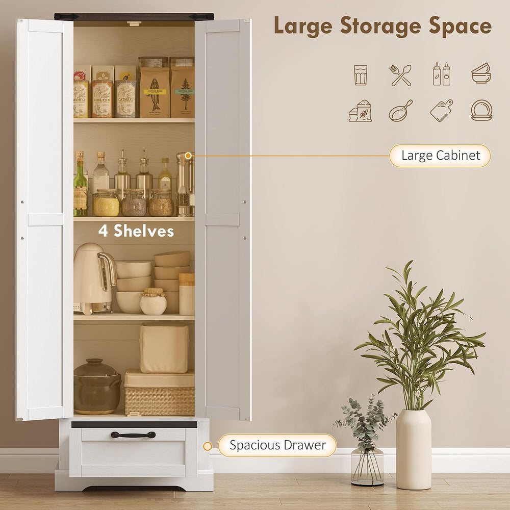 HOMCOM 71" Tall Kitchen Pantry Storage Cabinet Barn Doors Drawer White |...