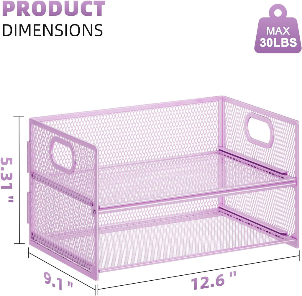 Marbrasse 2 Tier Paper Organizer Letter Tray, Mesh File Organizer with Handle, Paper Sorter Desk Organizer for Home Office Supplies - Purple