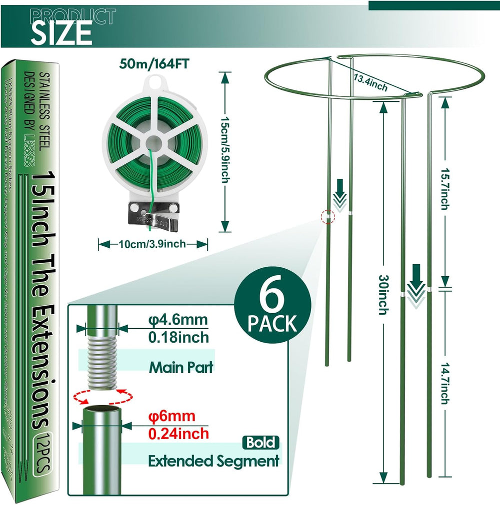 6 Pack 30 inch Plant Support Stakes, Heavy-Duty Half Round Peony Support, Gar...