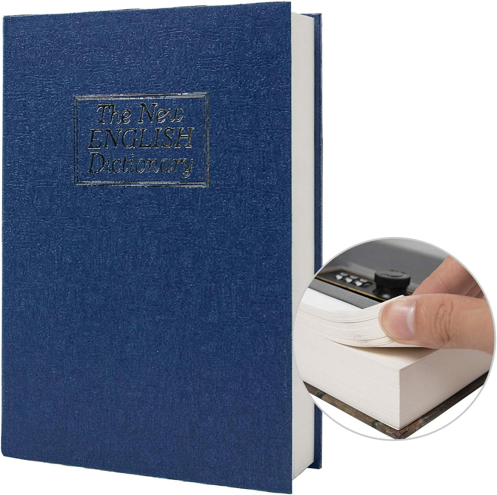 Real Paper Transfer Book Safe, Hollow with Secret Hidden Compartment, Combination Lock, 8.7"×6"×2" (Blue Dictionary-Combination)
