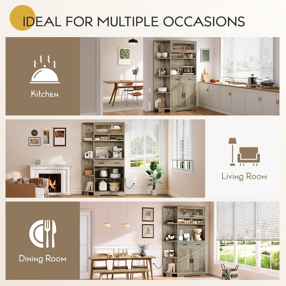 YITAHOME Kitchen Pantry Storage Cabinet, 67" Tall Kitchen Hutch with Out...