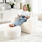 HABUTWAY Bean Bag Chair for Adults with Pillow, Giant Bean Bag Chairs with Ottoman, Comfy Dorm Chair with High Backrest & Wider Armrest, Lounger Chair Indoor for Bedroom Living Room(Beige)