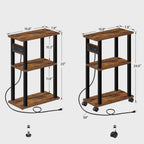 TUTOTAK Small Narrow Side Table with Charging Station, Set of 2 Skinny End Table for Small Spaces, Slim Nightstand with USB Ports and Outlet,Sofa Beside Table with Wheels, Brown TB01BB047