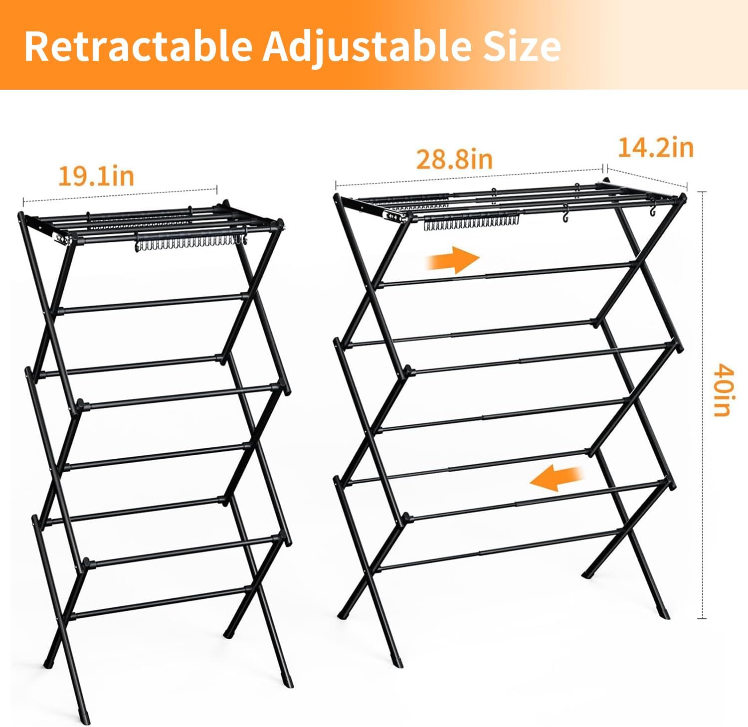 Clothes Drying Rack Household Indoor, Foldable Drying Rack Clothing for Laundry - 40" x 28.8" x 14.2", Space Saving Indoor, Black-1pack