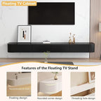 Floating TV Stand with Drawers, Pre-Assembled Wall Mounted TV Console, Modern Floating Media Console for Living Room, Space-Saving Floating TV Cabinet (Black, 102.3in/260cm)
