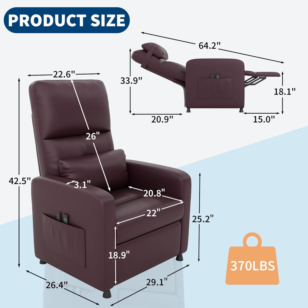 GarveeHome Power Recliner Chair - Heat and Massage, Adjustable Electric Recli...