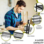 KAFAHOM Power Tool Organizer,4 Layer Drill Holders Wall Mount,Heavy Duty Metal Organizers and Storage Rack for Garage Organization,Tools Shelves with Screwdriver Plier/Hammer Holder, Black