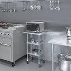 AmGood Stainless Steel Work Table with 2 Shelves and Casters | Metal Utility Table On Wheels (Stainless Steel Work Table with 2 Shelves + Casters, 24" Long x 18" Deep)
