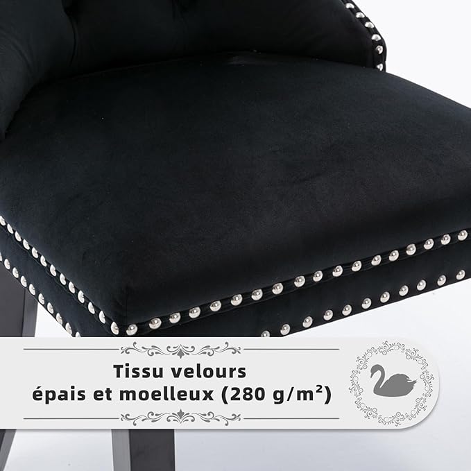 Velvet Upholstered Dining Chairs Set of 8, Modern Style Kitchen Side Chairs with Nailhead Trim and Wood Legs,Metal Pulling Ring for Dining Room Living Room(Black)