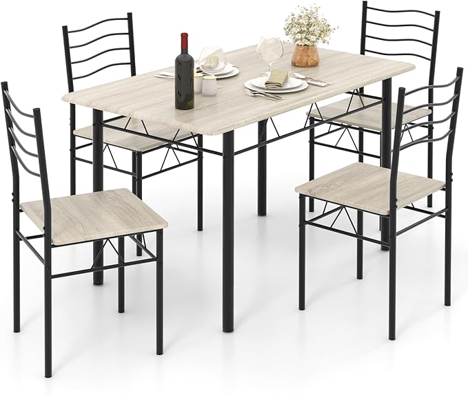 Giantex 47-inches Dining Table Set for 4, Rectangular Kitchen Table with 4 Dining Chairs, Metal Frame, 5-Piece Space-Saving Dinette Set for Small Space, Dinner, Breakfast Nook, Apartment