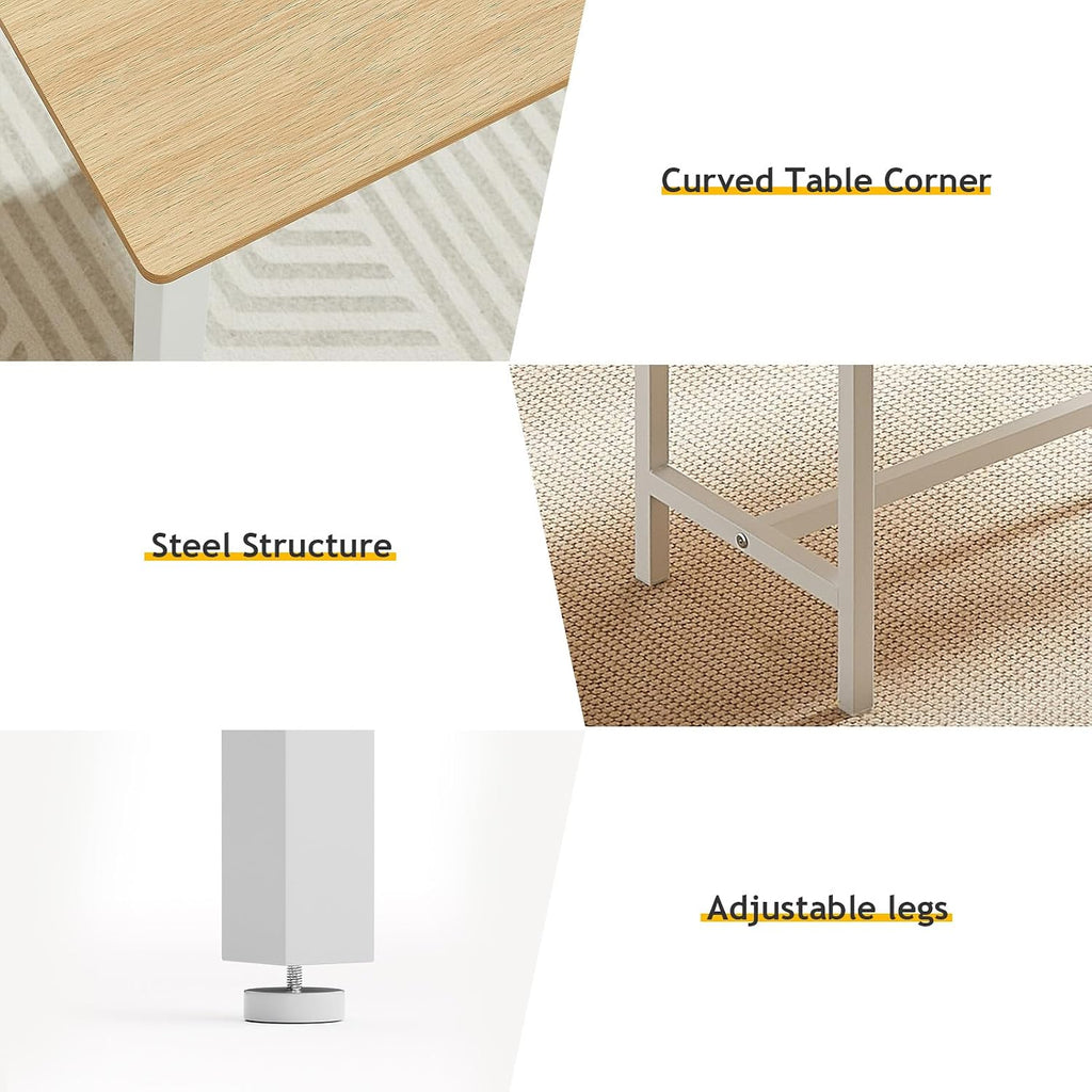 Rovibek 43" Dining Room Table Chairs Set for 4, Modern Space Saving Kitchen Table with 2 Benches & Adjustable Feet Breakfast Table, Wooden Industrial Style Farmhouse, White