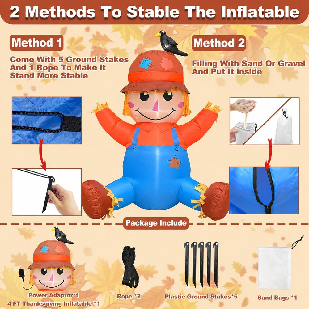 4FT Fall Thanksgiving Inflatables Outdoor Decorations with Built-in LEDs
