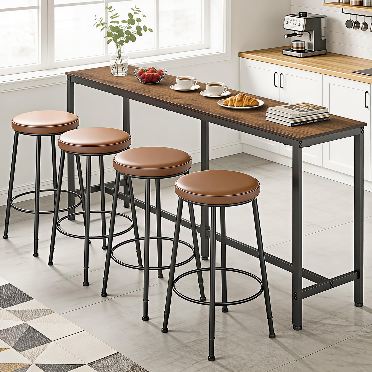 FDW 71” Bar Table, Bar Height Pub Table with Sturdy Legs & Adjustable Foot Pads, Counter Height Dining Table for Bar, Pub, Kitchen, Dining Room, Coffee Shop – Brown