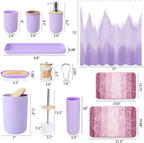 iMucci Bathroom Accessories Light Purple Bathroom Sets with Shower Curtain and Rug, Light Purple Ombre Waterproof Shower Curtain with Ultra Absorbent Rug Bathroom Accessories Set for Home