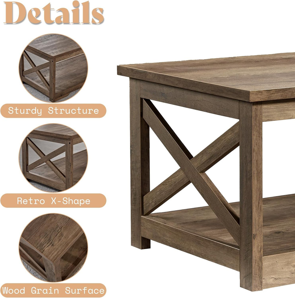 AMERLIFE 3 Piece Farmhouse Living Room Coffee Table Set, Barnwood | Coffee Ta...