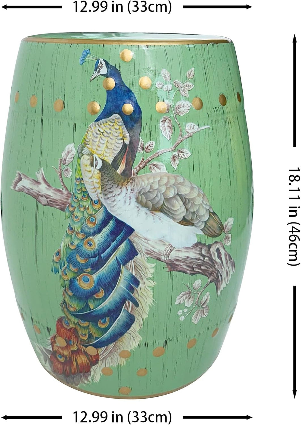 Hand-Painted Floral Bird Ceramic Drum Stool - Oriental Artistry Storage Ottom...
