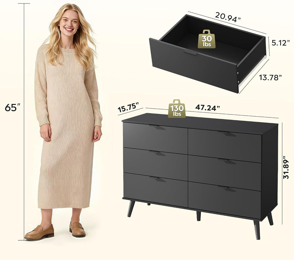 6-Drawer Moden TV Stand | Tall TV Console with Sturdy Metal Handles for Livin...