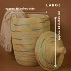 Tall Large Decorative Wicker Storage Basket with Lid, Laundry Hamper, Blanket Storage, Toys Bin, Clothes Holder, Boho Style (Colors Beige)