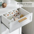 VECELO Tilt Out Laundry Hamper, 35" Bathroom Cabinet with Hidden Removable Basket, 1 Drawer and 4 Side Hooks for Storage, White
