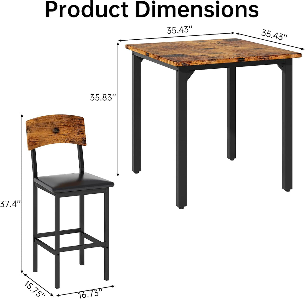 AWQM 5-Piece Dining Table Set, Kitchen Table Set for 4 (Walnut) | Counter Hei...