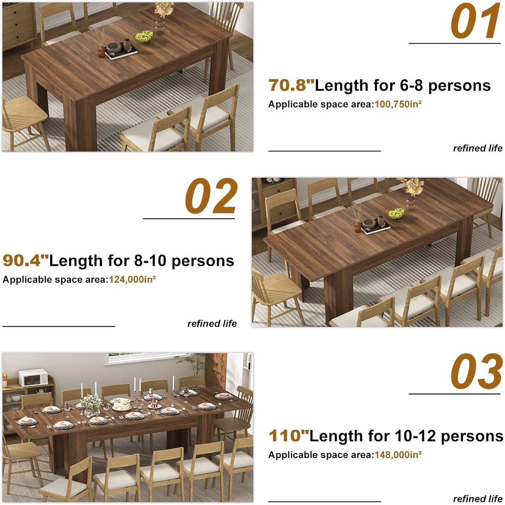 70.8"-110" Extendable Dining Table for 6-12 Person, Wooden Dining R...