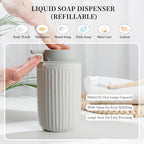 BosilunLife Ceramic Bathroom Accessories Set - Bathroom Counter Soap Set Light Grey Bathroom Decor Sets Accessories Bathroom Lotion Soap Dispenser and Toothbrush Holder Set, Soap Dish, Apothecary Jars