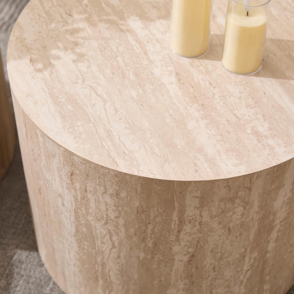Ya-Home Modern Round Coffee Tables Nesting Table, Wood Set of 2 End Table Sid...