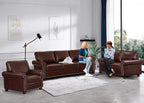 3 Piece Faux Leather Sofa Set,Mid Century Modern Couch and Loveseat Sets with Storage,Comfy Deep Seat Sofa with Nailhead Trim & Rolled Arm for Living Room,Office(Armchair+Loveseat+3 Seater,Burgundy)